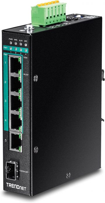 TRENDnet 5 Port Hardened Industrial Gigabit PoE DIN Rail Switch TI