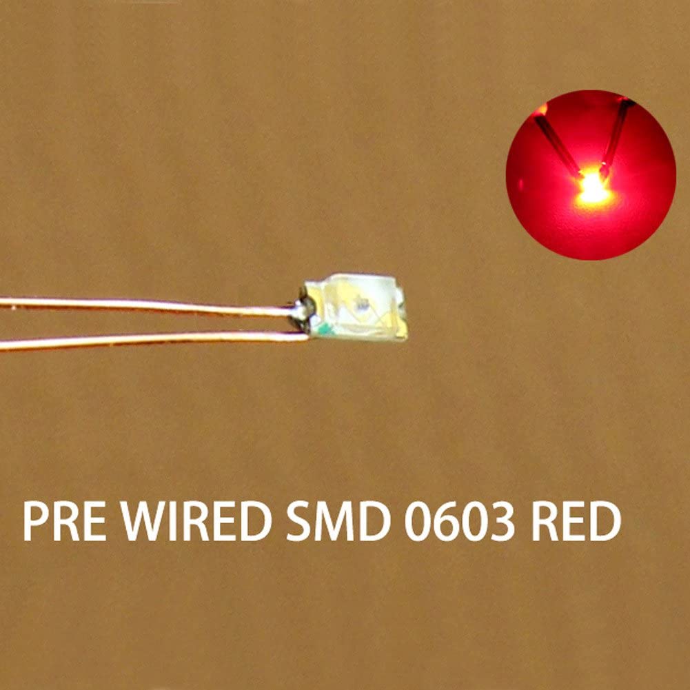 Evemodel C0603R 20pcs Pre Soldered Micro 0 1mm Copper Wired RED SMD Led