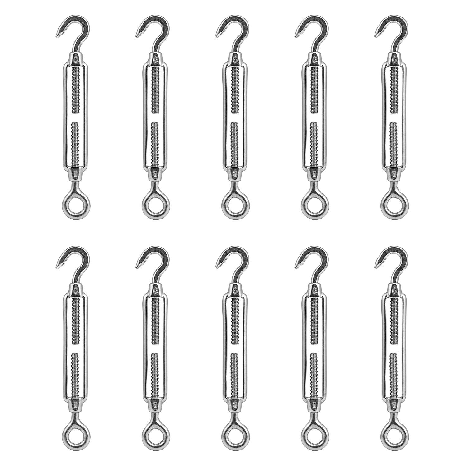 HSEAMALL 10 PCS M6 Turnbuckle Hook And Eye 304 Stainless Steel