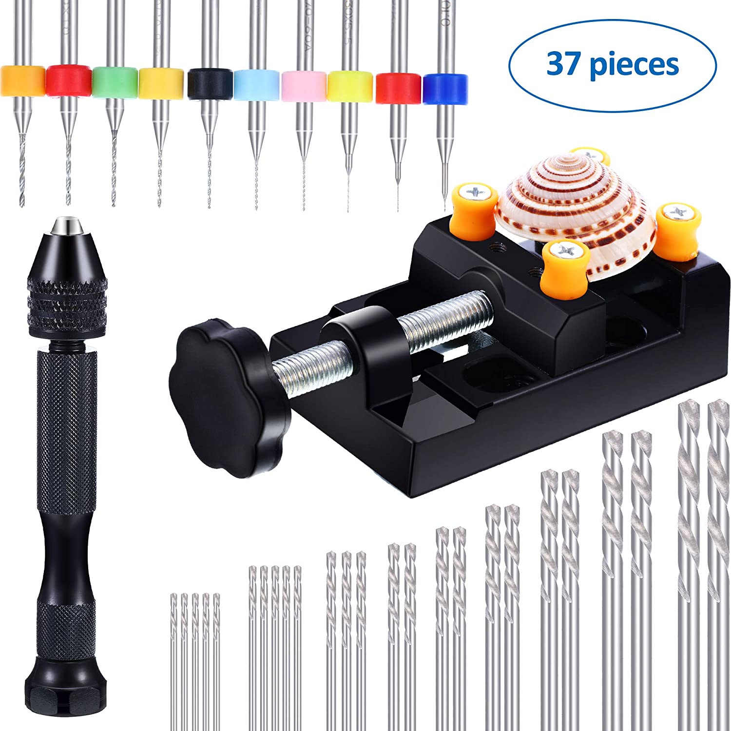 37 Pieces Hand Drill Tool Set Include Pin Vise Hand Drill With