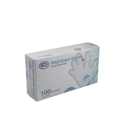Intco Vinyl Disposable Gloves, Powder Free, Clear, Size M, Pack of 100 Gloves