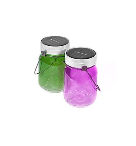 Thumbs Up UK Outdoor Solar Powered Fairy Light Jars, Purple/Green, Set of 2