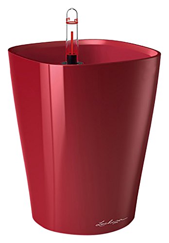 LECHUZA Self Watering Plant Pot DELTINI Small Plastic Indoor Plant Pot without Drainage Hole D14 H18 cm Scarlet Red High-Gloss