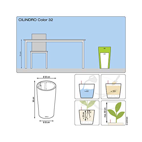 Lechuza CILINDRO Color 32 Self Watering Planter Garden Plastic Indoor and Outdoor Flower Plant Pot with Drainage Hole D32 H56 cm Slate - Image 3