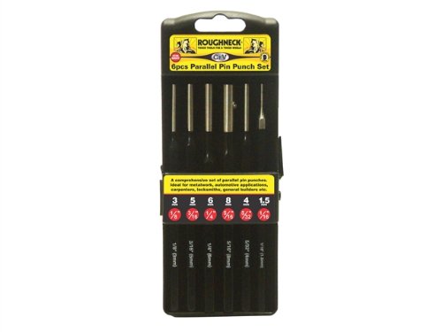 Roughneck ROU31178 Chrome Vanadium Parallel Pin Punch Set 6 Piece 1.5, 3, 4, 5, 6, 8mm/1/16, 1/8, 5/32, 3/16, 1/4, 5/16"