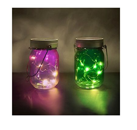 Thumbs Up UK Outdoor Solar Powered Fairy Light Jars, Purple/Green, Set of 2 - Image 2