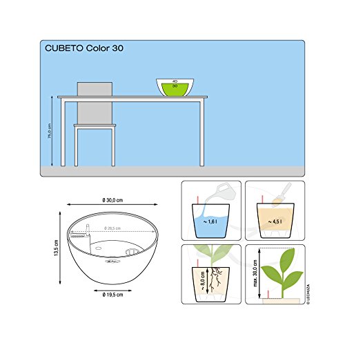 Lechuza Self Watering Plant Pot CUBETO Stone 30 Garden Flower Indoor and Outdoor Plastic Planter with Drainage Hole D30 H13 cm Stone Grey - Image 4