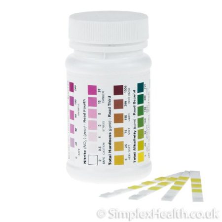 Home Water Test Kit 5-in-One (25 Strips) - Drinking Water, ponds, aquariums by Simplex Health. Test in seconds for Nitrates & Nitrites, Total Hardness, Total Alkalinity and pH - Image 2