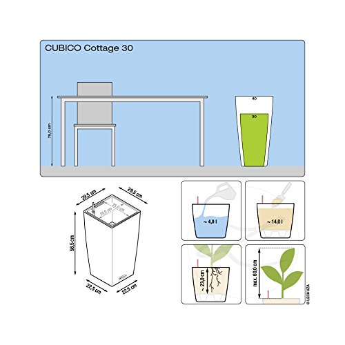 Lechuza Self Watering Plant Pots CUBICO Cottage 30 Rattan Look Plastic Garden Outdoor Indoor Planter with Drainage Hole H56 L30 W30 cm White - Image 4