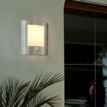 Eglo City 88144 External Wall Light/Stainless Steel and White Plastic/HV 1 x E27 15 W Bulb/Bulb Not Included/Safety Class IP33 / with Sensor / 24 x 27 cm