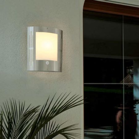 Eglo City 88144 External Wall Light/Stainless Steel and White Plastic/HV 1 x E27 15 W Bulb/Bulb Not Included/Safety Class IP33 / with Sensor / 24 x 27 cm