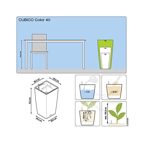 Lechuza CUBICO Color 40 Self Watering Planter Large Garden Plastic Indoor and Outdoor Flower Plant Pot with Drainage Hole H75 L40 W40 cm Slate - Image 4