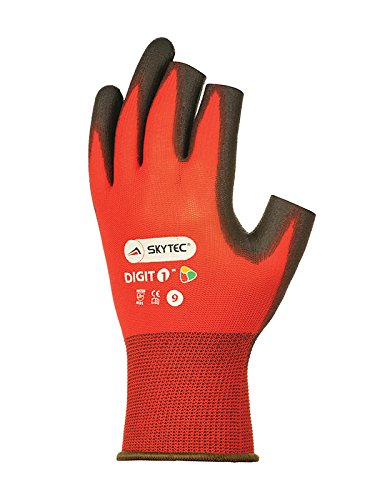 Skytec DIGIT 1 Pair Red Nylon Safety Work Gloves with Polyurethane (PU) Coating that Provides Abrasion and Tear Resistance - Medium