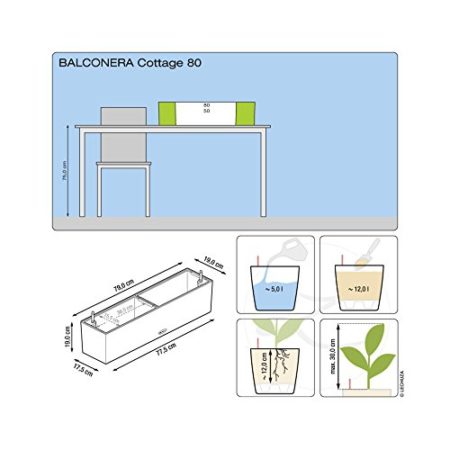 Lechuza BALCONERA Cottage 80 Self Watering Planter Indoor/Outdoor Flower Plant Pot Table and Window Box with Drainage Hole and Plant Substrate Poly-Resin H19 L80 W19 cm Granite - Image 4