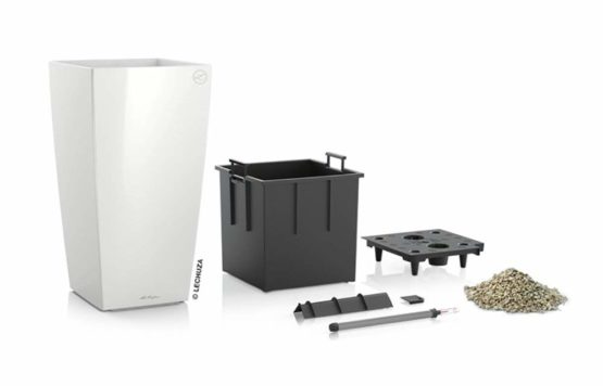 LECHUZA CUBICO 30 Self Watering Planter Garden Flower Plant Pot Indoor/Outdoor Floor Planter with Drainage Hole and Plant Substrate Poly Resin H56 L30 W30 cm White High-Gloss - Image 2