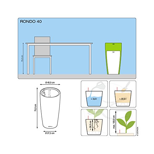 Lechuza RONDO 40 Self Watering Planter Large Plastic Indoor and Outdoor Plant Pot with Drainage Hole D40 H75 cm White High-Gloss - Image 4