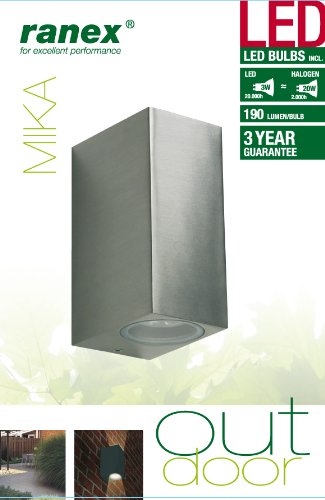 Ranex 5000.465 Mika wall light – Double LED – Stainless steel - Image 2