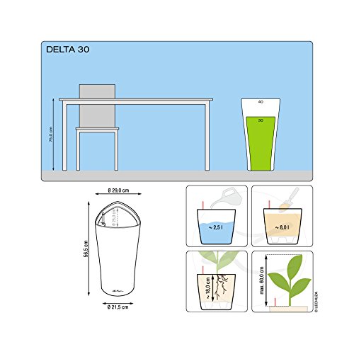 Lechuza Self Watering Plant Pot DELTA 30 Garden Flower Indoor and Outdoor Tall Plastic Planter with Drainage Hole D30 H56 cm White High-Gloss - Image 4