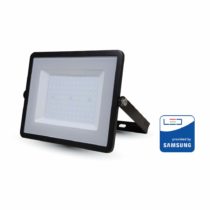 V-TAC 100W Waterproof Outdoor Security LED Floodlight with Samsung LED 1-metre wire Black Body Grey Glass IP65 3000K Warm White 8000 lumens [Energy Class A+]