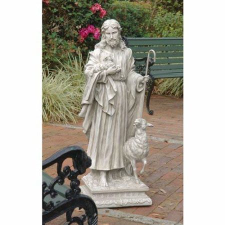 Design Toscano EU1785 Jesus the Good Shepherd Religious Garden Statue, Large, 71 cm, Polyresin, Antique Stone, Off White - Image 2
