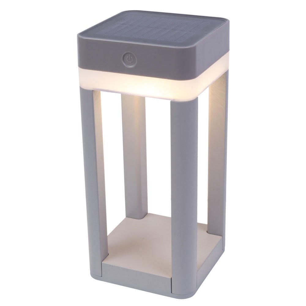 LUTEC Solar LED Path Light Table Cube Silver 12 x 12 x 45 cm Height Adjustable with Touch Dimmer P9080-450 SI
