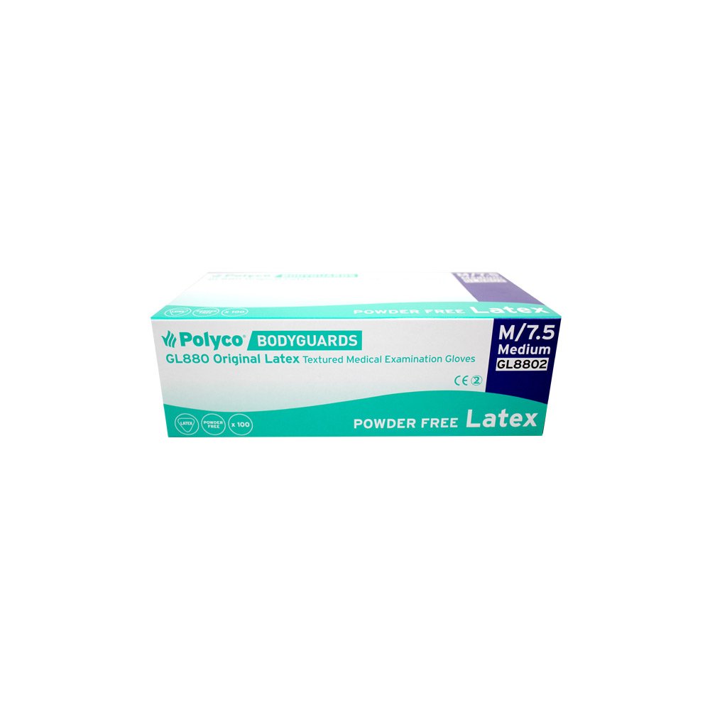 Bodyguards GL8802 Original Powder Free Latex Gloves, Size 8/Medium, White (Pack of 100), M (Pack of 100)
