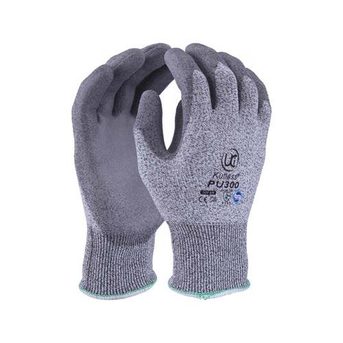 Ultimate Industrial PU300/08 PU300 Kutlass PU Coated Cut Resistant Work Gloves, 1 Pair, Size 8/Medium, Grey