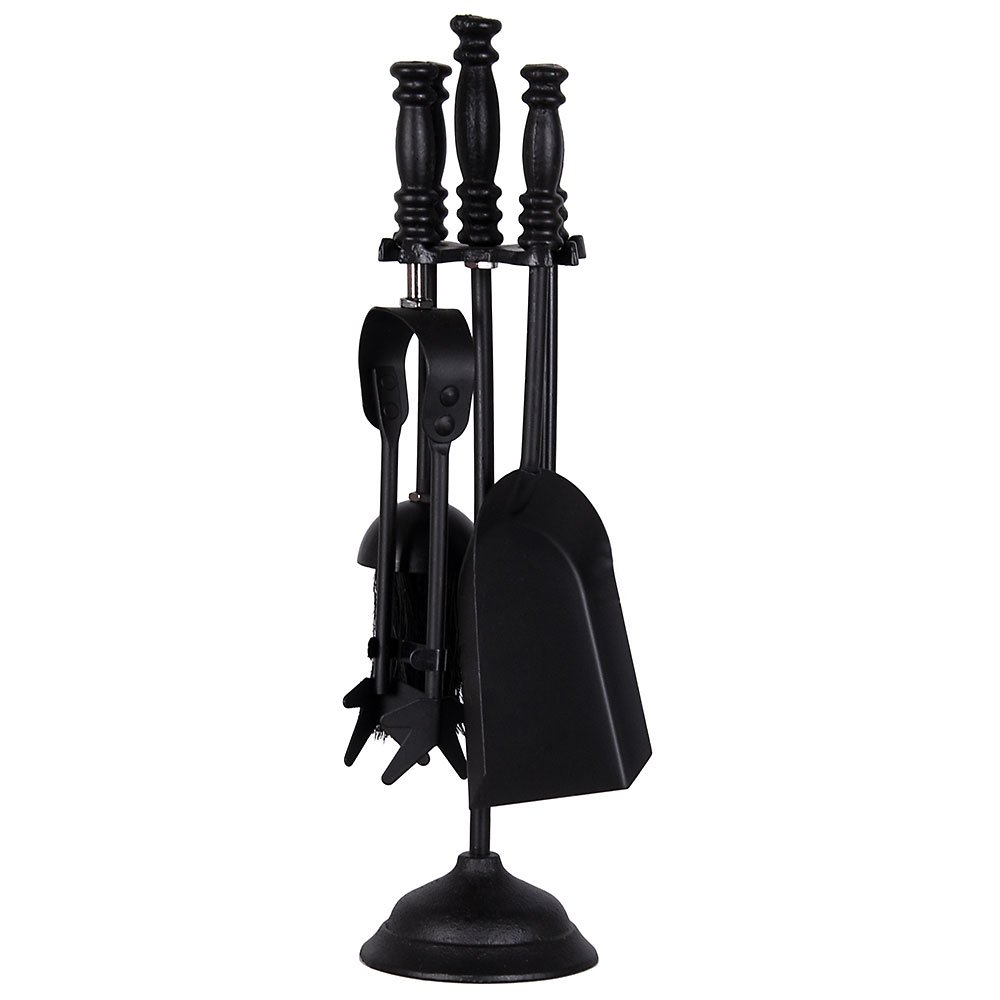 Fire Vida 5 Piece Malham Fireplace Companion Set - Black Steel Fireside Tool Kit with Stand - Includes Poker, Tongs - Image 2