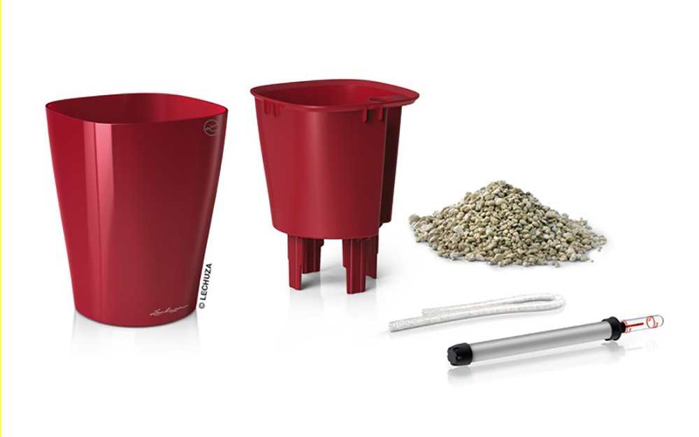 LECHUZA Self Watering Plant Pot DELTINI Small Plastic Indoor Plant Pot without Drainage Hole D14 H18 cm Scarlet Red High-Gloss - Image 2