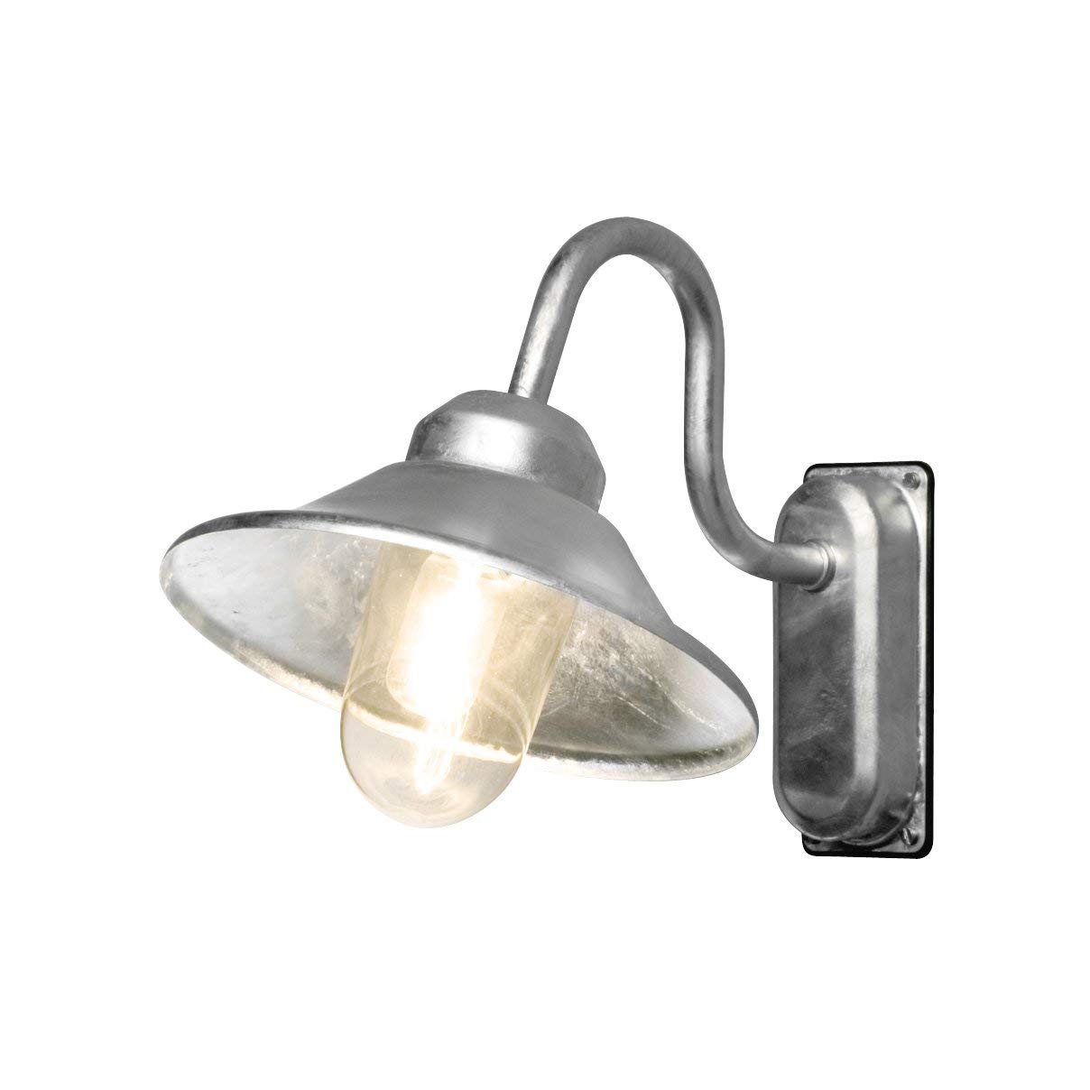 Konstsmide Handmade Outdoor Wall Lights Mains Powered/Vega Down Swan Neck Outdoor Wall Light/1 x 60 W E27 Max Wall Lamp/Clear Glass Globe/RAW