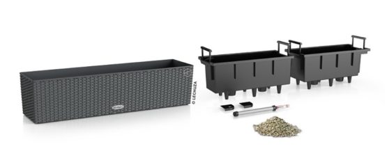 Lechuza BALCONERA Cottage 80 Self Watering Planter Indoor/Outdoor Flower Plant Pot Table and Window Box with Drainage Hole and Plant Substrate Poly-Resin H19 L80 W19 cm Granite - Image 2