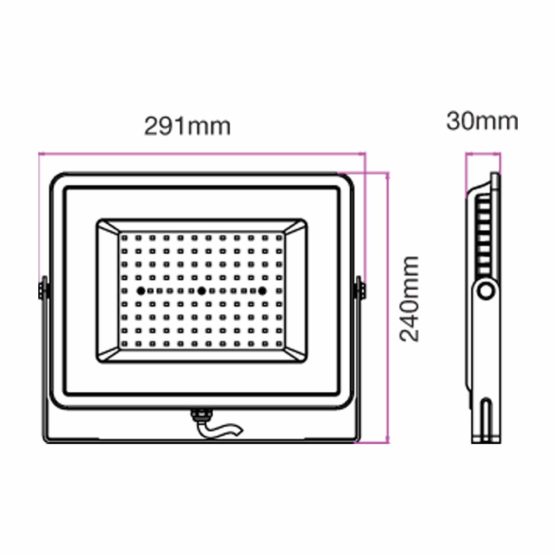 V-TAC 100W Waterproof Outdoor Security LED Floodlight with Samsung LED 1-metre wire Black Body Grey Glass IP65 3000K Warm White 8000 lumens [Energy Class A+] - Image 3