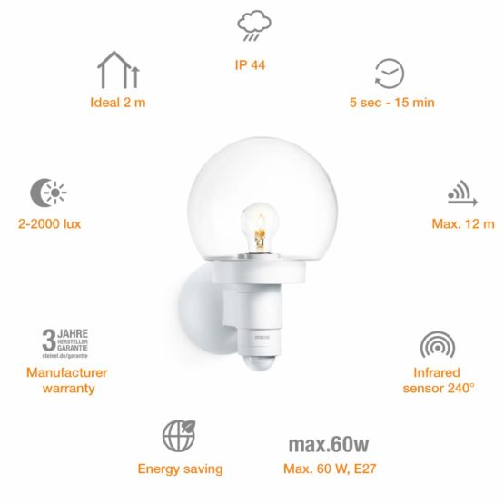 Steinel L 115 S white - Sensor-switched outdoor light with crystal glass, 240° motion detector, max. 12m reach, max. 60W - Image 4