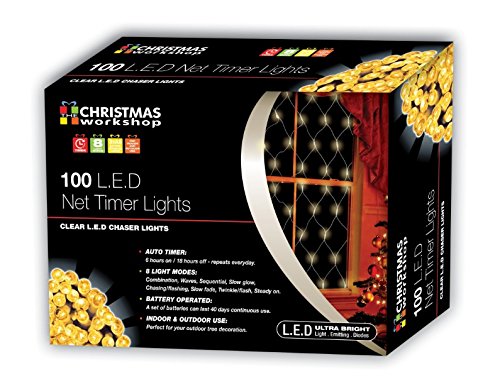 The Christmas Workshop 76070 100 Warm White Christmas LED Net Lights / Curtain Style Window Lights / 8 Different Modes / Indoors & Outdoors /