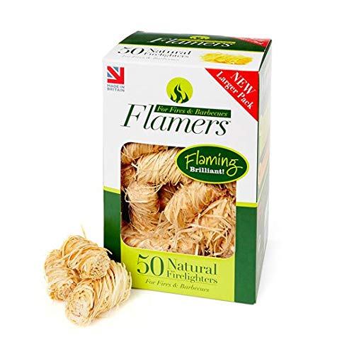 Flamers Firelighters - 50 Units Natural Fire Lighters for Wood Burner Firepit Bbq Pizza Oven Fireplace Chimenea Barbecue Fire Starter