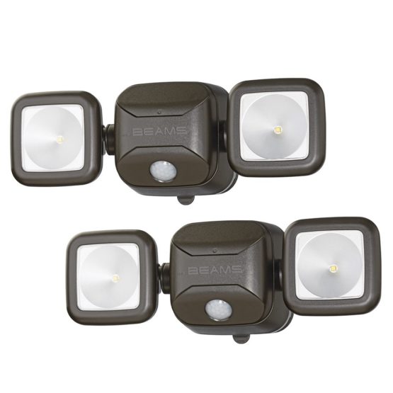 Mr. Beams MB3000 High Performance Wireless Battery Powered Motion Sensing LED Dual Head Security Spotlight, 500 Lumens, Brown, Set of 2
