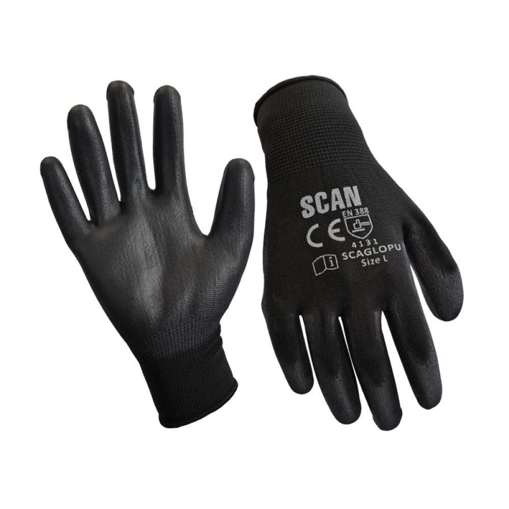 Scan SCAGLOPU12 Black PU Coated Gloves - Size 9 - Pack 12