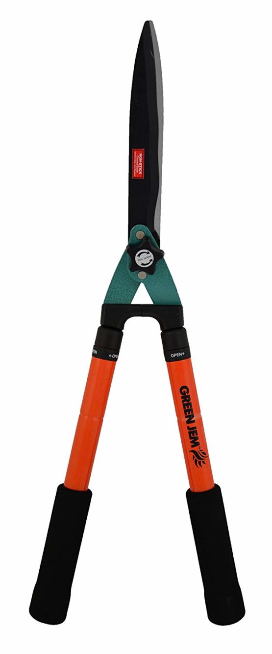 Green Jem Telescopic Hedge Shears Cutters Gardening Tool with Non-Stick Blades - Orange