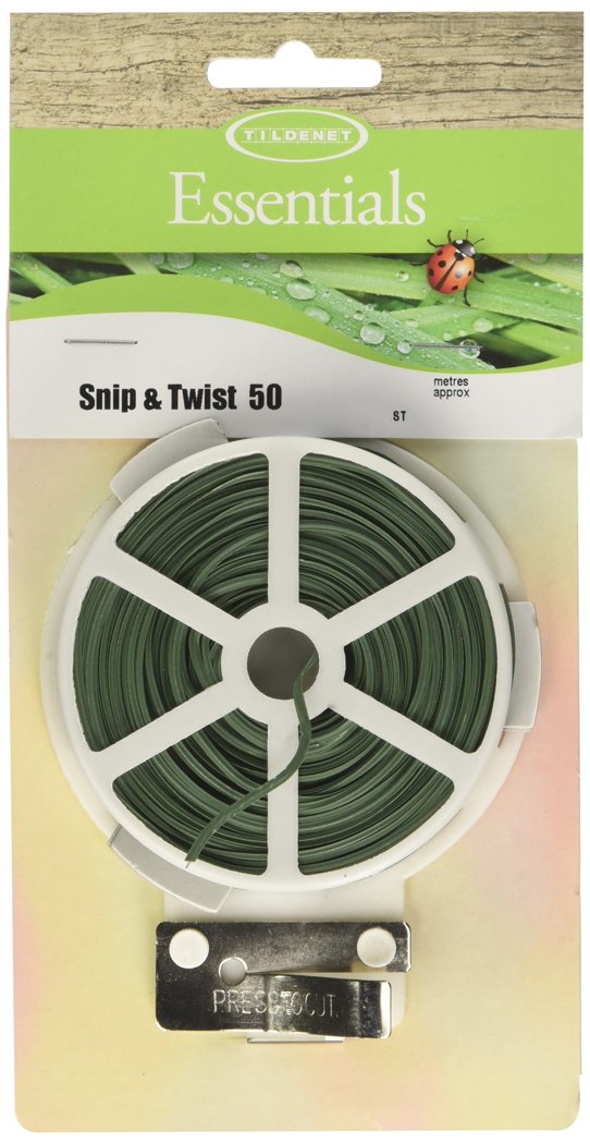 Tildenet 50m Snip and Twist Plastic Covered Wire Ties, Green