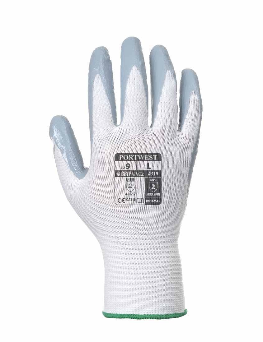 Portwest A319 Flexo Grip Nitrile Glove (Retail Pack) Grey/White, X-Large