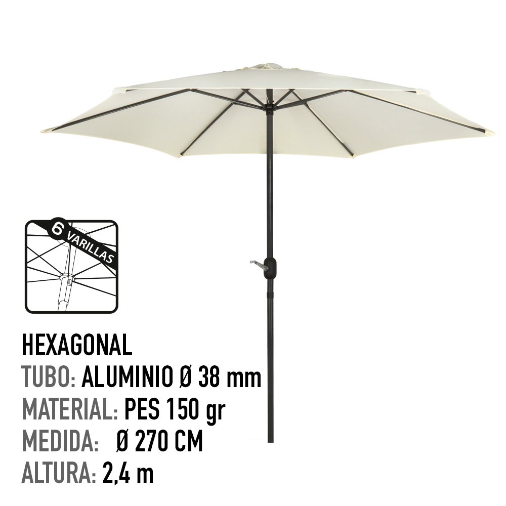 Aktive Garden Hexagonal Parasol with Aluminium Pole 270 cm vanilla - Image 2