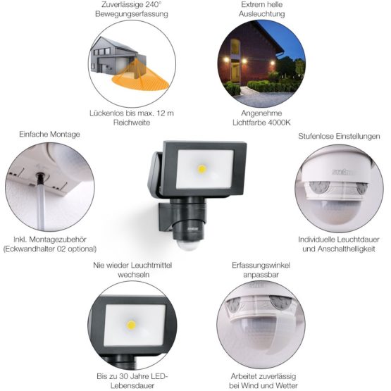 Steinel LED Outdoor Spotlight LS 150 S Black, 240° Motion Sensor Light, max. 12 m Range, 14.7 W, 4000 K, 1375 Lumen - Image 4
