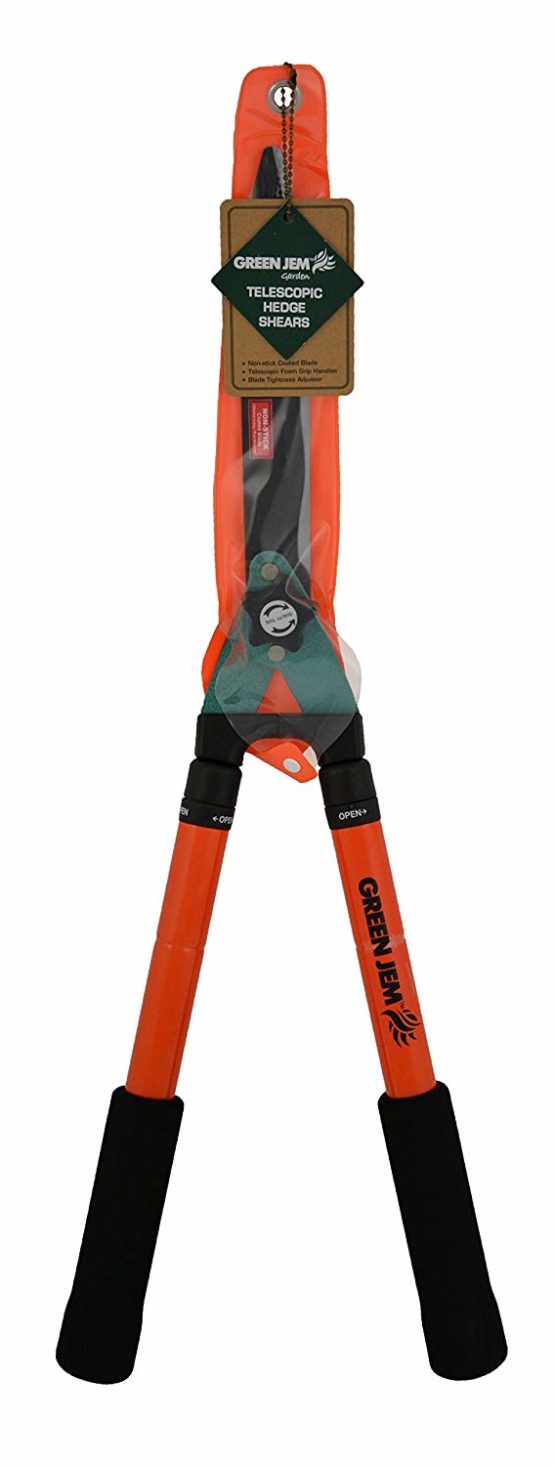 Green Jem Telescopic Hedge Shears Cutters Gardening Tool with Non-Stick Blades - Orange - Image 2