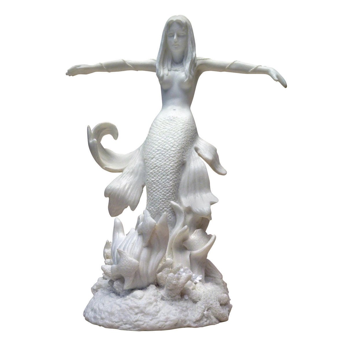 Design Toscano PD1758 Oceans Queen Mermaid Figurine Statue, 24 cm, Bonded Marble Polyresin, White