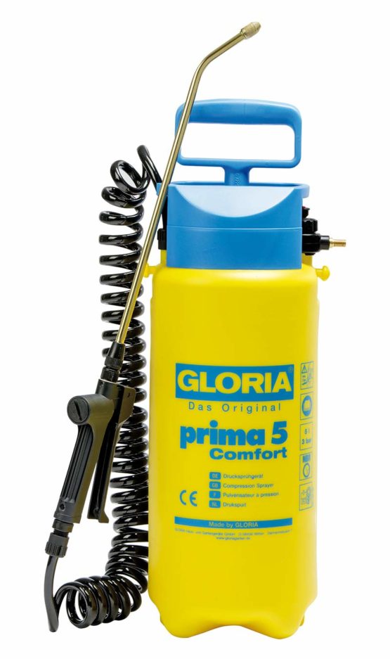 GLORIA Prima 5 Comfort Pressure Sprayer | Garden Sprayer | 5 L Filling Capacity | Comfortable Equipment | 2.5 M Spiral Hose | Compressor Connection