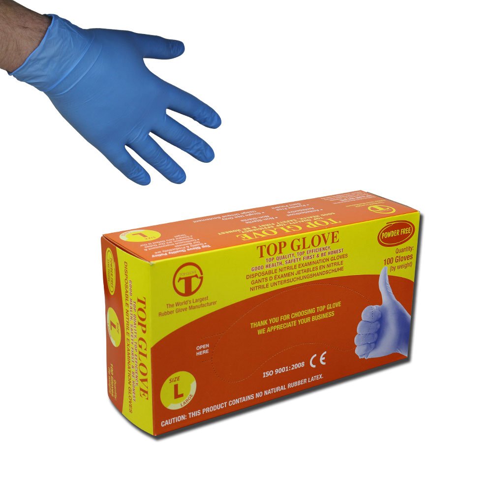 Top Glove Powder Free Disposable Blue Nitrile Gloves AQL 1.5 Box of