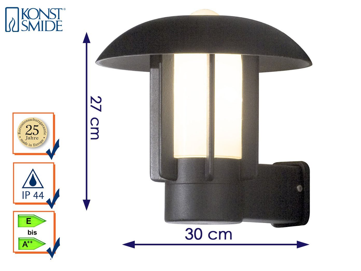 Konstsmide Handmade Outdoor Wall Lights Mains Powered/Heimdal Lantern/1 x 60 W E27 Max Wall Lamp/Opal Coloured Glass Globe/Solid - Image 3