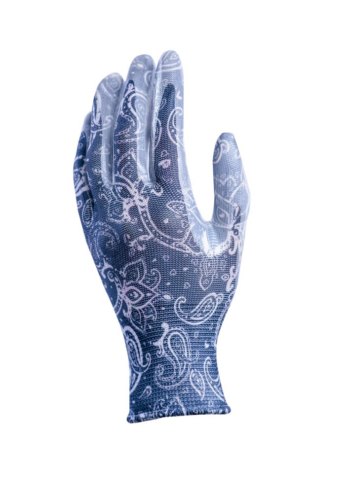 GardenGirl RRH12L "Chelsea Paisly Print" Weeding Gloves - Blue