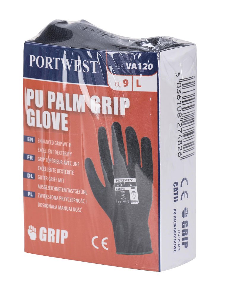 Portwest Vending PU Palm Glove, Size: S, Colour: Black, VA120K8RS - Image 2