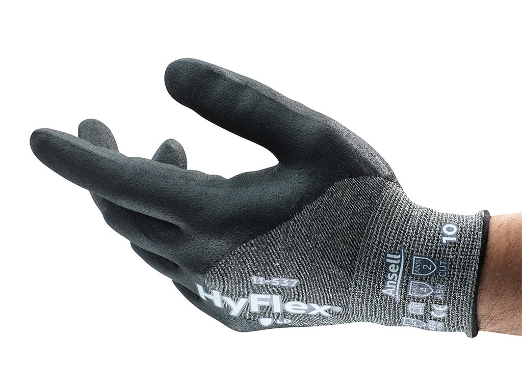 Ansell HyFlex 11-537 Cut Resistant Gloves, Mechanical Protection, Exceptional Grip Performance, Ultralight Weight Style